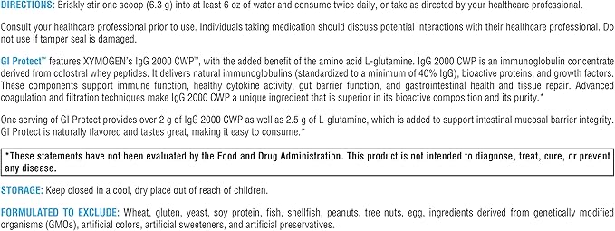 XYMOGEN GI Protect - IgG Immunoglobulin L-Glutamine Powder Supplement - Supports GI Lining + Gut Health, Cytokine Balance, Immune Health + Tissue Repair, Sugar & Stevia Free - Cherry Flavor (6.67 oz)