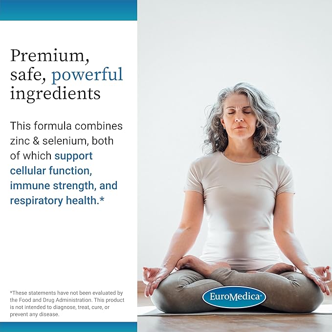 EuroMedica Zinc Plus Selenium - Immune & Respiratory Health Support Supplement - Mineral Supplement with Zinc Bisglycinate Chelate - Formula with Selenium for Cellular Health Support - 60 Capsules