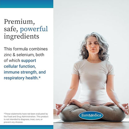 EuroMedica Zinc Plus Selenium - Immune & Respiratory Health Support Supplement - Mineral Supplement with Zinc Bisglycinate Chelate - Formula with Selenium for Cellular Health Support - 60 Capsules