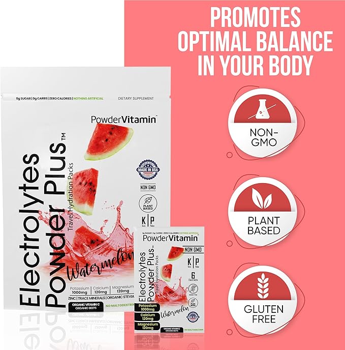 Electrolytes Powder Plus, Keto, Watermelon, Sugar Free, 1000mg Potassium, 120mg Calcium, 120mg Magnesium, Non-GMO, Zero Calories, 30 Hydration Packets
