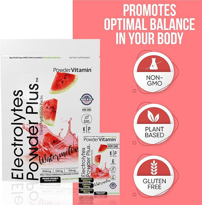 Electrolytes Powder Plus, Keto, Watermelon, Sugar Free, 1000mg Potassium, 120mg Calcium, 120mg Magnesium, Non-GMO, Zero Calories, 30 Hydration Packets