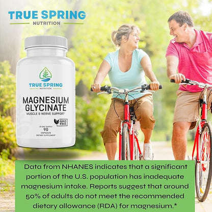 Magnesium Glycinate | High Absorption Supplement for Stress Relief, Sleep, Muscle Recovery, Nerve Support, Bone Health, and Heart Wellness – 90 Capsules, Made in The USA
