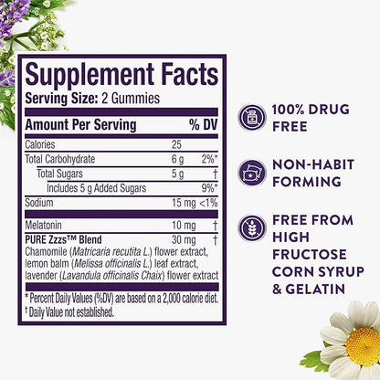 ZzzQuil Pure Zzzs Advanced Melatonin Gummies, Melatonin 10mg, Sleep Aid, with Chamomile & Lavender, Melatonin Sleep Gummies, Sleep Aids for Adults, Berry Flavored, 100 Sleep Gummies