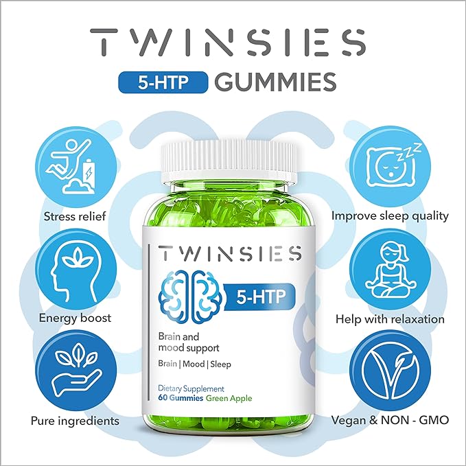 5-HTP Supplement 200mg Calm Gummies for Sleep Mood & Brain Health Support – L-Tryptophan 60 Green Apple Sleep Gummies for Adults – Gluten-Free & Non-GMO