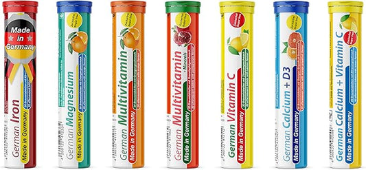 T&D German Vitamin, Minerals - 140 Vegan/Vegetarian Drink Effervescent Tablets - Mixed Fruit Flavor Box - Made in Germany