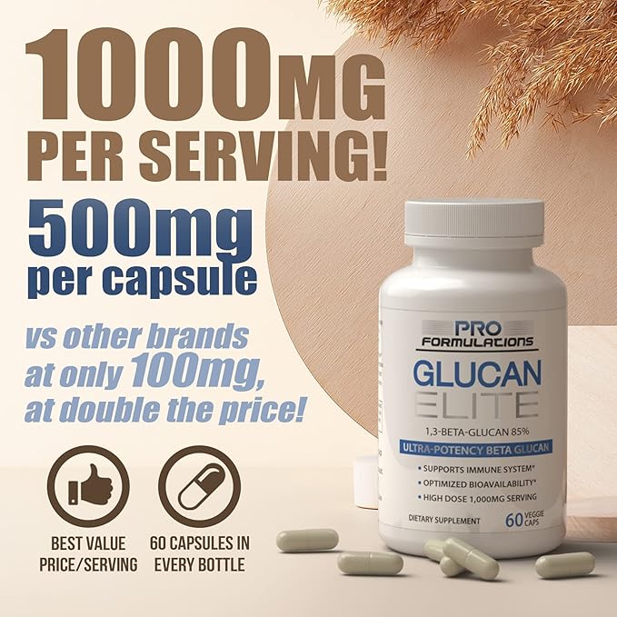 Glucan Elite - Beta 1-3D Glucan - 60 vcaps - Ultra-Potency Beta Glucan - Highest Bioavailability with BGF-Immune - Immune System Support