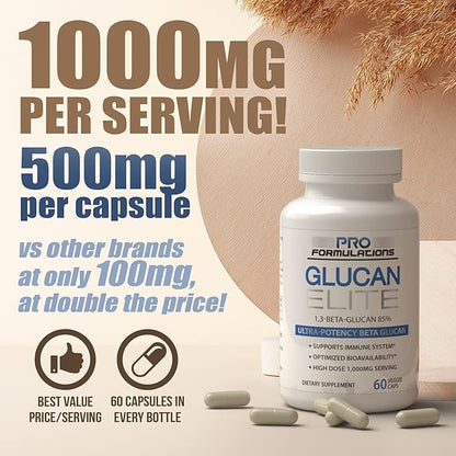Glucan Elite - Beta 1-3D Glucan - 60 vcaps - Ultra-Potency Beta Glucan - Highest Bioavailability with BGF-Immune - Immune System Support