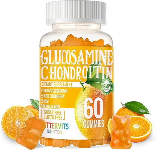 Glucosamine Chondroitin Gummies with MSM & Elderberry Extra Strength - Joint Support, Antioxidant Immune Support Supplement for Adults, Men & Women.60 Orange Gummies