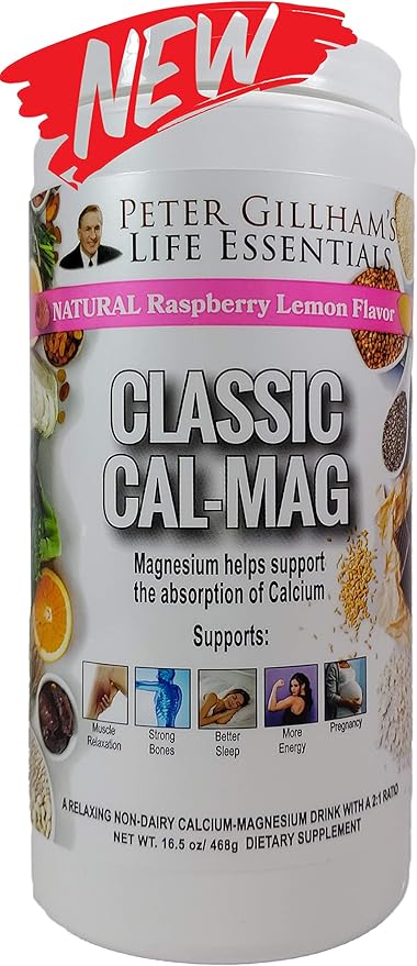 Classic Cal-Mag Powder Raspberry Lemon, Original 2:1 Formula, 16.5oz(60 Servings) Sleep &Stress Aid, for Muscle Relaxation, Leg Cramps, Bones & Teeth. Made in The USA
