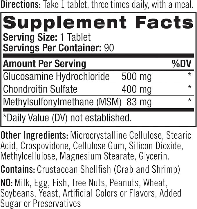 Natrol Glucosamine, Chondroitin and MSM, Joint Mobility, Tablets, 90 Count (Pack of 12)