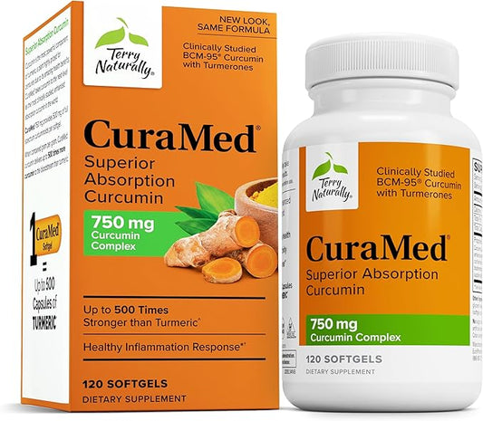 Terry Naturally CuraMed 750mg - Antioxidant Supplement for Brain & Heart Health Support - Dietary Supplement with High-Potency Curcumin Complex - Kidney, Liver & Immune Health Support - 120 Softgels