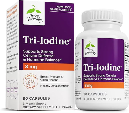 Terry Naturally Tri-Iodine - Support Thyroid Health - Aids Hormone Balance with Molecular Iodine from Kelp - Features Potassium Iodide & Sodium Iodide - Brain & Energy Support - 6.25mg, 90 Capsules