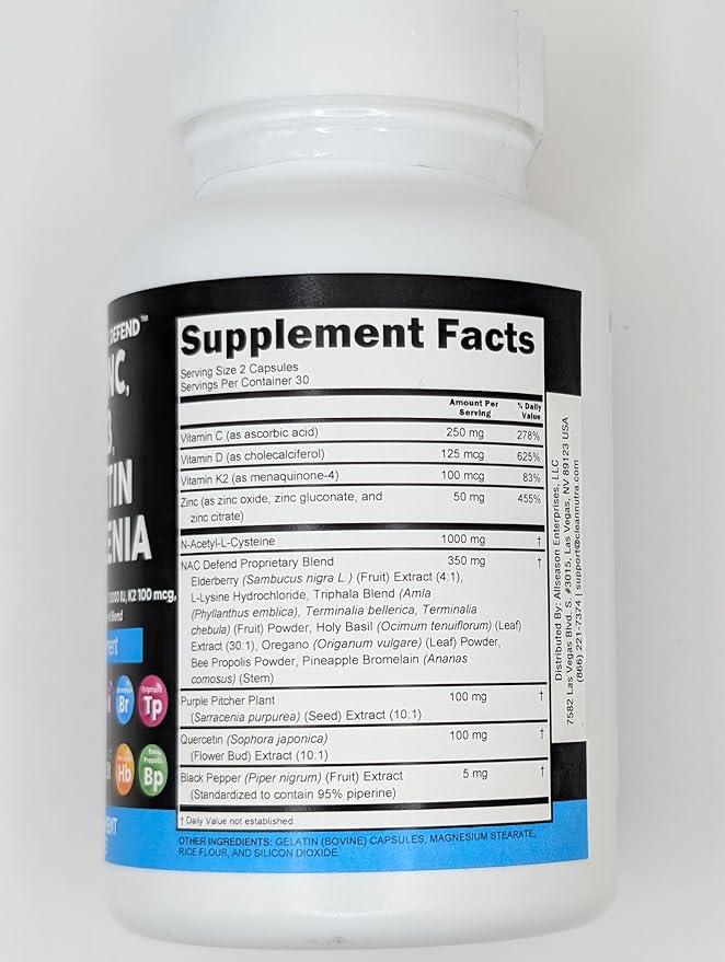 NAC Supplement N-Acetyl Cysteine Vitamin D3 K2 Zinc Quercetin Sarracenia Purpurea Immune Support | Elderberry Holy Basil Bee Propolis Bromelain L-Lysine Capsules Supplements For Women Men Adults