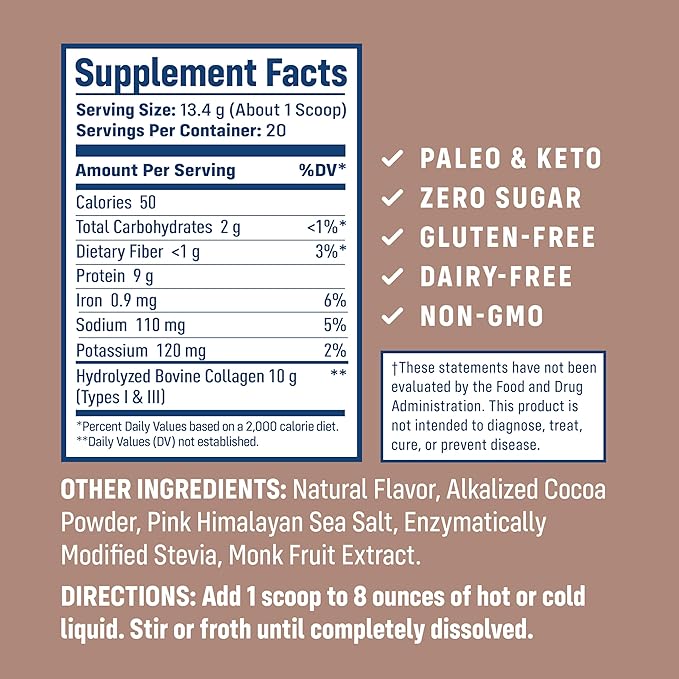 NativePath Collagen Peptides - Hydrolyzed Type 1 & 3 Collagen. Keto & Paleo Grass-Fed Protein Powder for Hair, Skin, Nails, Bones, Joints, Digestion and More - No Gluten or Dairy (Chocolate, 268g)