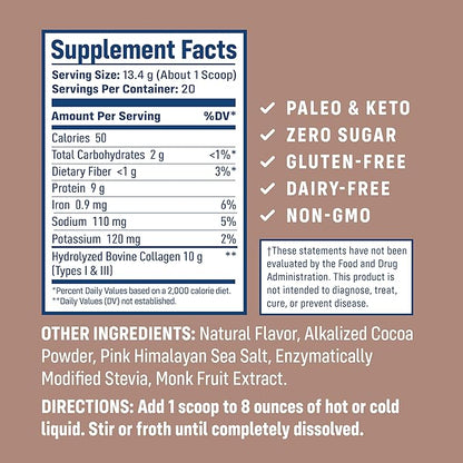 NativePath Collagen Peptides - Hydrolyzed Type 1 & 3 Collagen. Keto & Paleo Grass-Fed Protein Powder for Hair, Skin, Nails, Bones, Joints, Digestion and More - No Gluten or Dairy (Chocolate, 268g)