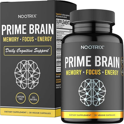 Prime Brain Nootropic Supplement | Supports Memory, Mental Focus, Cognitive Health & Energy | Promotes Healthy Mood & Brain Function | Ginkgo Biloba, Lion's Mane & L Theanine | 30 Capsules
