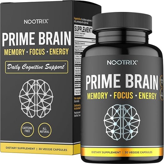 Prime Brain Nootropic Supplement | Supports Memory, Mental Focus, Cognitive Health & Energy | Promotes Healthy Mood & Brain Function | Ginkgo Biloba, Lion's Mane & L Theanine | 30 Capsules