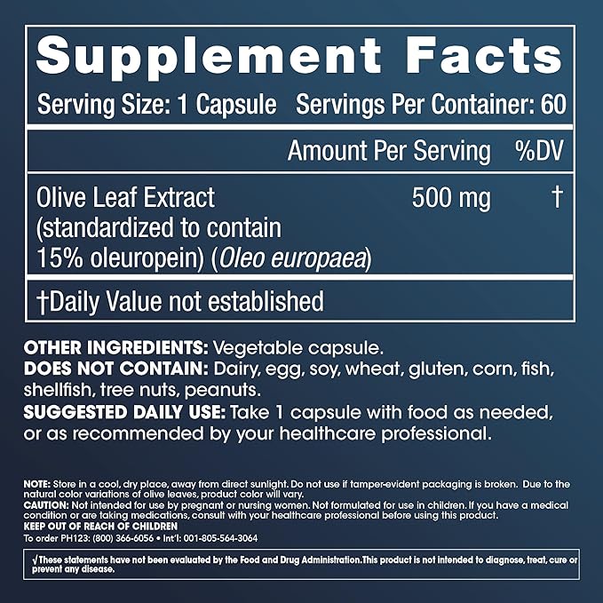 ProHealth Olive Leaf Extract (15% Oleuropein) (500 mg, 60 Veggie Capsules)