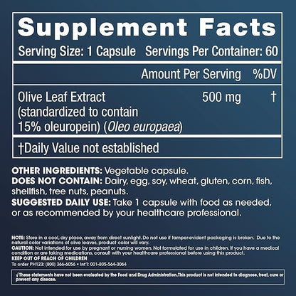 ProHealth Olive Leaf Extract (15% Oleuropein) (500 mg, 60 Veggie Capsules)