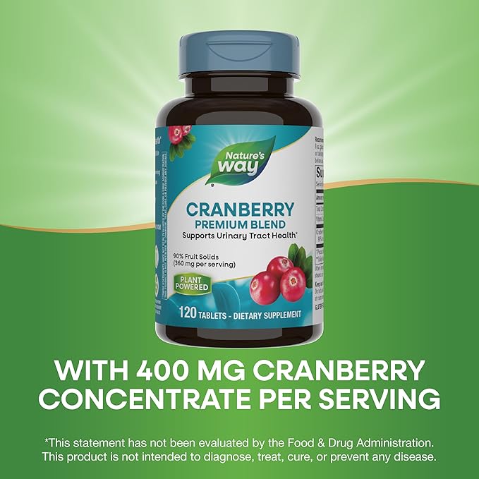 Nature's Way Cranberry Premium Blend, Supports Urinary Tract Health*, With Vitamin C, For Men & Women, No Gluten, 120 Tablets (Packaging May Vary)
