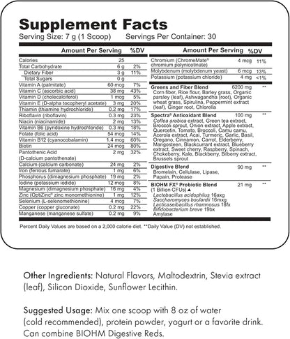 BIOHM Digestive Greens, Green Superfood Powder (7.4 Oz, 30 Servings) Immune & Gut Health Support with Antioxidants, Vitamins, Probiotics & Enzymes, Good Source of Fiber, Berry Flavor
