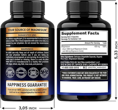 Magnesium Citrate Capsules 1000mg | High Absorption Supplement - Sleep, Muscle & Heart Support - Vegan | Non-GMO - Made in USA - As Powder | Pills | Tablets - 240 Capsules, 4 Month Supply
