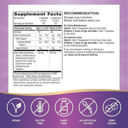 Nature’s Way Sambucus Zero Sugar Traditional Immune Syrup, Highly Concentrated Black Elderberry Extract, Traditional Immune Support*, Sugar-Free, Berry Flavored, 8 Fl Oz (Packaging May Vary)