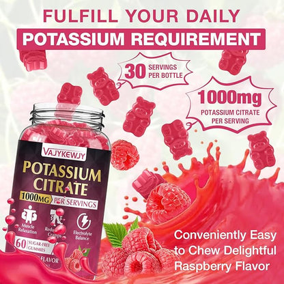 2 Pack Potassium Citrate Gummies, High Potassium Supplement (1000mg), Supports Leg Cramps & Muscle Health, Suitable for Adults & Kids, Vegan, Non-GMO, 120-Count