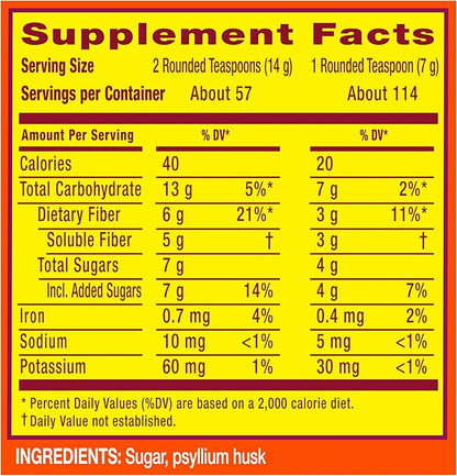 Metamucil, Daily Psyllium Husk Powder Supplement with Real Sugar, 4-in-1 Fiber for Digestive Health, Orange Smooth Flavored Drink, 114 Servings