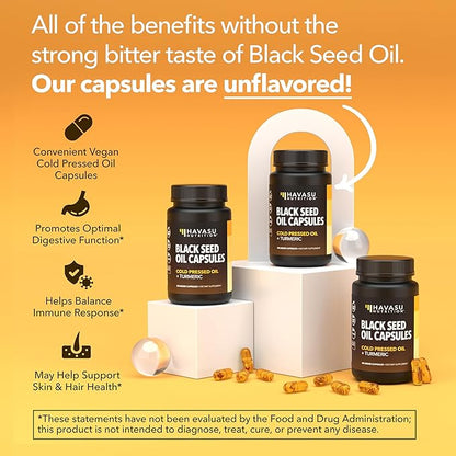 Black Seed Oil Capsules with Turmeric Curcumin Supplement - Immune & Digestive Health Support - 60 Count - Vegan, Non-GMO, Cold Pressed Black Seed Oil with Curcumin (95% Curcuminoids) - 1 Month Supply