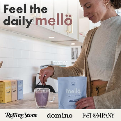 Mellö Magnesium Supplement Superblend Powder - Magnesium Glycinate with L-Theanine, GABA, and 70 Trace Minerals - Supports Sleep, Relaxation, Balanced Energy - Lavenderberry Flavor, 30 Servings