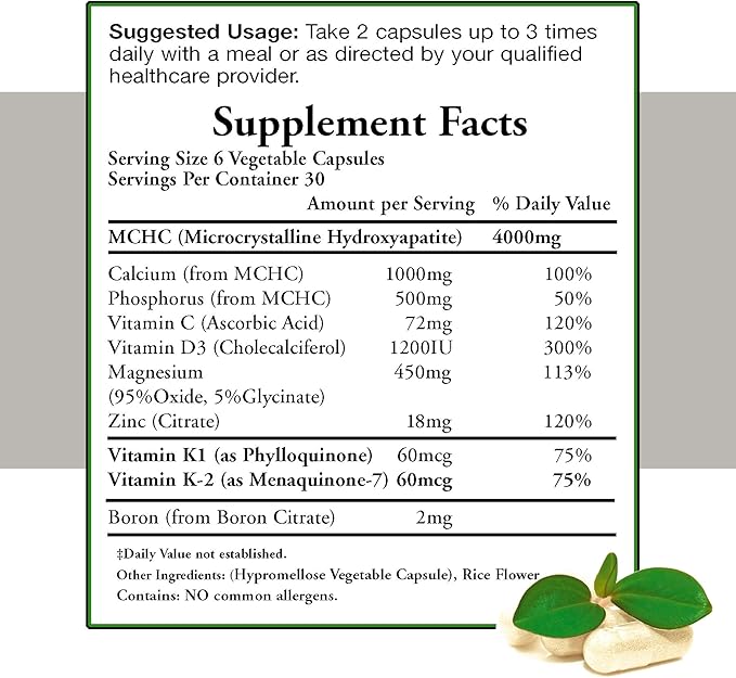 Calcium 1000 Milligrams with 4000 Milligrams MCHC for Complete Calcium Maximum Bone Strength Support Plus K1, K2, Magnesium, Vitamin D, Zinc, Glucosamine, and More