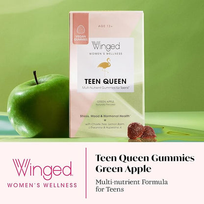 Winged Wellness Multivitamin Gummies for Teen Girls - Teen Vitamins for Mood & Hormonal Health - Vegan Gummy Supplement with Chaste Tree, Lemon Balm, L-Theanine, Probiotics & Biotin - 50 Gummies