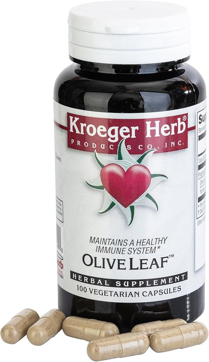Kroeger Herbs, Olive Leaf Extract Capsules for Immune System, Olive Leaf & Yarrow Supplement, Vegetarian, Non-GMO, Gluten Free, No Preservatives - 100 Capsules, Made in USA