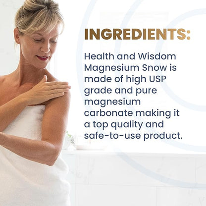 Heath and Wisdom Magnesium Snow - Magnesium Bath Soak, Magnesium Soak Bath, Magnesium Carbonate Powder, Magnesium for Bath, Calm Magnesium Powder, Magnesium Foot Soak, Magnesium for Skin - 2.65 Ounces