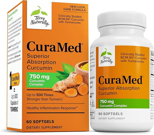 Terry Naturally CuraMed 750mg - Antioxidant Supplement for Brain & Heart Health Support - Dietary Supplement with High-Potency Curcumin Complex - Kidney, Liver & Immune Health Support - 60 Softgels