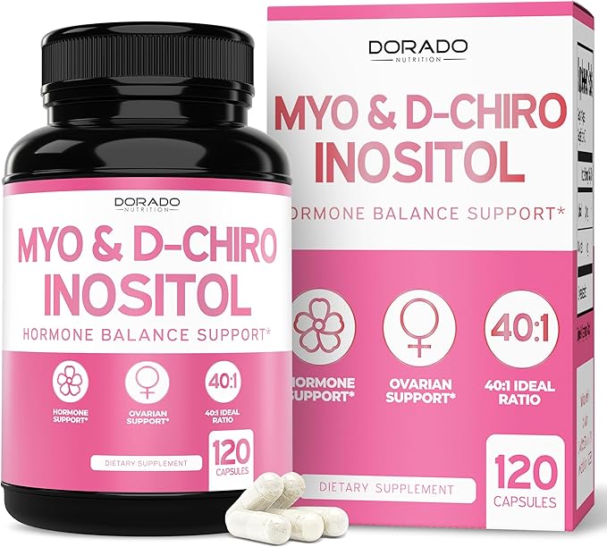 Myo-Inositol & D-Chiro Inositol Supplement (120 Capsules, 2050mg Per Serving Ideal 40:1 Ratio Myo Inositol) For Hormone Balance for Women - Third Party Tested, Vegan Safe & USA Made - 120 Count