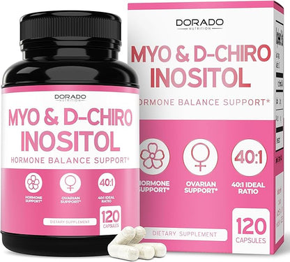 Myo-Inositol & D-Chiro Inositol Supplement (120 Capsules, 2050mg Per Serving Ideal 40:1 Ratio Myo Inositol) For Hormone Balance for Women - Third Party Tested, Vegan Safe & USA Made - 120 Count