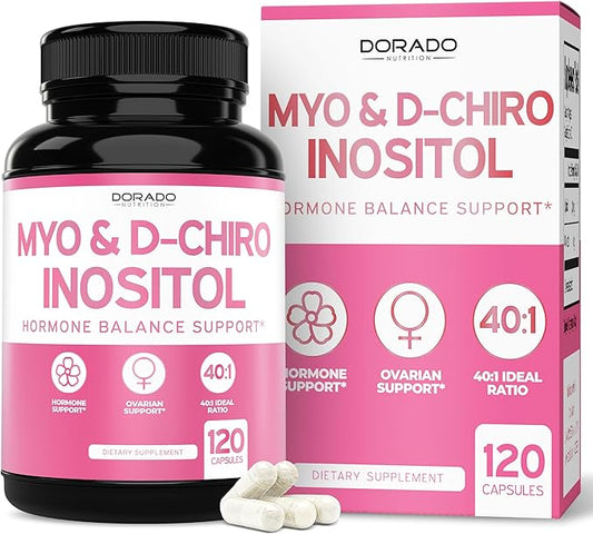 Myo-Inositol & D-Chiro Inositol Supplement (120 Capsules, 2050mg Per Serving Ideal 40:1 Ratio Myo Inositol) For Hormone Balance for Women - Third Party Tested, Vegan Safe & USA Made - 120 Count
