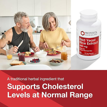 PROTOCOL FOR LIFE BALANCE Red Yeast Rice 600 mg - Made with Organic Red Yeast Rice - Dairy Free & Egg Free - 90 Veg Capsules