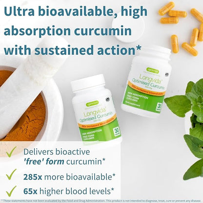 Igennus Longvida Lipidated Curcumin 500mg, Ultra Bioavailable & Sustained Action, 65x Higher Plasma Levels, Intensive Support, Free-Form Curcumin, Vegan, 30 Capsules
