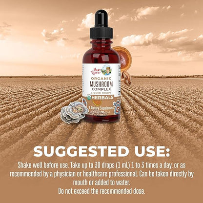 MaryRuth Organics USDA Mushroom Complex | Herbal Liquid Drops | Supplement | Lion's Mane | Reishi Mushroom | Shiitake Mushrooms | Non-GMO | Vegan | Alcohol Free Tincture | 30 Servings