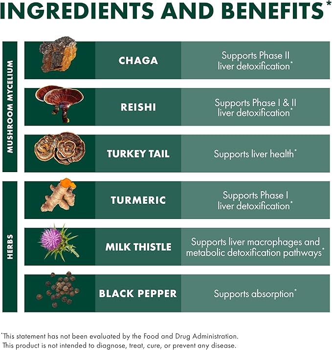 Host Defense MycoBotanicals Liver* Capsules - Liver Health Supplement with Milk Thistle & Turmeric Root - Mushroom Supplement with Turkey Tail, Reishi & Chaga - 60 Capsules (30 Servings)*