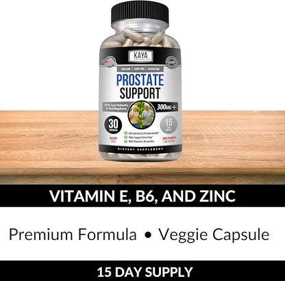 Kaya Naturals Prostate Support | Saw Palmetto, Potent DHT Blocker for Hair Growth, Promote Sleep, Reduce Frequent Urination, Bladder Emptying & Stamina Supplement – 30 Count