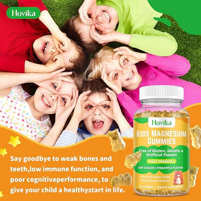 Magnesium Glycinate Gummies for Kids & Adults - Vitamin B6 & D3 - Great Tasting Kids Magnesium Calm Gummies for Promotes Sleep, Energy and Calm, Vegan Pineapple Flavor 60 Count