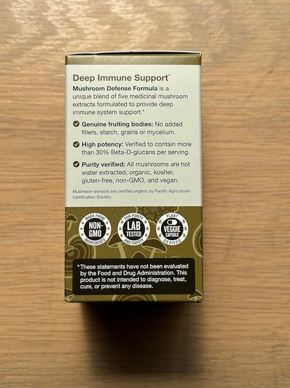 Mushroom Defense Formula - Immune Support Supplement | Organic Mushrooms, Hot Water Extracted - Reishi, Chaga, Maitake, Shiitake & Turkey Tail (270 Capsules)