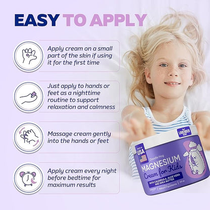 DOODLE HOG Magnesium Cream for Kids Lavender Scent - Soothing Relief & Relaxation with Calendula, Aloe Vera, Shea Butter - Topical Magnesium Cream for Sleep - USA Made - (4 oz, Lavender)