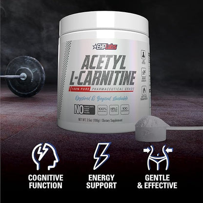 EHP Labs Acetyl L Carnitine Powder - Supports Natural Energy Production, Assists in Healthy Brain Function, Supports Heart Health, Vegan, Gluten Free, Non GMO - 100 Servings