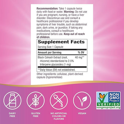 Nature's Way Premium Black Cohosh, Menopause Support for Women*, 40 mg per serving, 120 Vegan Capsules
