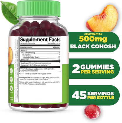 Lifeable Black Cohosh Gummies | 500 mg | Black Cohosh for Menopause Hot Flashes and Night Sweats Relief for Women | Non GMO and Vagan Herbal Supplements | 90 Gummies